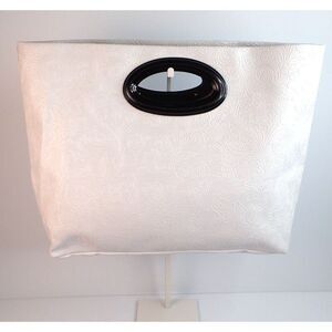 Jessica Simpson Embossed Flower Motif Large White Keyhole Handle Tote